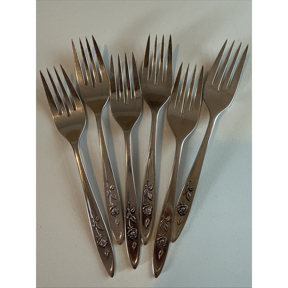 VTG Oneida Community MY ROSE Set of 6 Salad Forks 6 1/4" Stainless Flatware Read